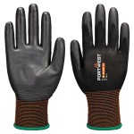 A pair of black work gloves with a textured grip palm and adjustable wrist closure, designed for general site use.