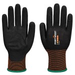 A pair of black disposable nitrile gloves with a textured fingertip for grip, offering protection against chemicals and contaminants.