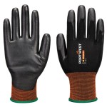 A pair of black work gloves with a textured grip palm and adjustable wrist closure, designed for general site use.