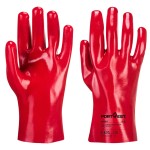 A red workwear garment designed for use on construction sites and in industrial work environments.,