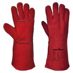 A red workwear garment designed for use on construction sites and in industrial work environments.,