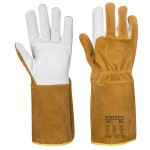 A brown workwear garment designed for use on construction sites and in industrial work environments.,