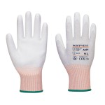 A pair of grey work gloves with a textured grip palm and adjustable wrist closure, designed for general site use.