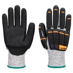 A pair of grey disposable nitrile gloves with a textured fingertip for grip, offering protection against chemicals and contaminants.