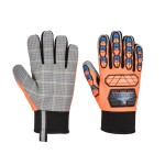 A pair of orange waterproof work gloves with a grip-textured palm and adjustable wrist closure, suitable for wet outdoor conditions.