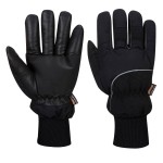A pair of black waterproof work gloves with a grip-textured palm and adjustable wrist closure, suitable for wet outdoor conditions.