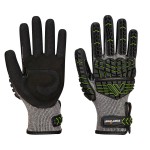 A pair of black disposable nitrile gloves with a textured fingertip for grip, offering protection against chemicals and contaminants.