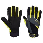 A pair of black work gloves with a textured grip palm and adjustable wrist closure, designed for general site use.