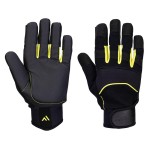 A pair of black anti-vibration gloves with a padded palm and gel insert, designed to reduce hand-arm vibration exposure.