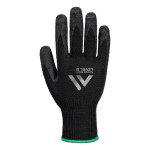 A pair of black disposable nitrile gloves with a textured fingertip for grip, offering protection against chemicals and contaminants.