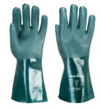 A green workwear garment designed for use on construction sites and in industrial work environments.,