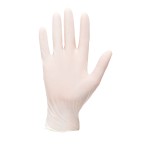 A pair of white disposable nitrile gloves with a textured fingertip for grip, offering protection against chemicals and contaminants.