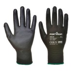 A pair of black work gloves with a textured grip palm and adjustable wrist closure, designed for general site use.