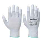 A pair of grey work gloves with a textured grip palm and adjustable wrist closure, designed for general site use.