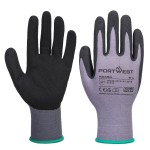 A pair of grey disposable nitrile gloves with a textured fingertip for grip, offering protection against chemicals and contaminants.