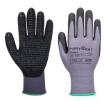 A pair of grey disposable nitrile gloves with a textured fingertip for grip, offering protection against chemicals and contaminants.