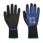 A pair of blue disposable nitrile gloves with a textured fingertip for grip, offering protection against chemicals and contaminants.