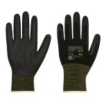 A pair of black disposable nitrile gloves with a textured fingertip for grip, offering protection against chemicals and contaminants.