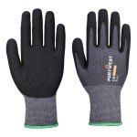 A pair of grey disposable nitrile gloves with a textured fingertip for grip, offering protection against chemicals and contaminants.