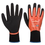 A pair of orange disposable nitrile gloves with a textured fingertip for grip, offering protection against chemicals and contaminants.