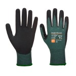 A pair of black disposable nitrile gloves with a textured fingertip for grip, offering protection against chemicals and contaminants.