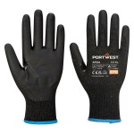 A pair of black disposable nitrile gloves with a textured fingertip for grip, offering protection against chemicals and contaminants.
