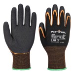 A pair of black disposable nitrile gloves with a textured fingertip for grip, offering protection against chemicals and contaminants.