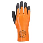 A orange workwear garment designed for use on construction sites and in industrial work environments.,