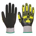 A pair of grey disposable nitrile gloves with a textured fingertip for grip, offering protection against chemicals and contaminants.