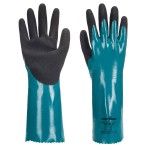 A blue workwear garment designed for use on construction sites and in industrial work environments.,
