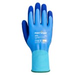 A pair of blue disposable nitrile gloves with a textured fingertip for grip, offering protection against chemicals and contaminants.