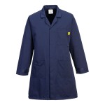 A navy blue jacket featuring anti-static properties, suitable for a wide range of outdoor and site work applications.