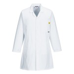 A white jacket featuring anti-static properties, suitable for a wide range of outdoor and site work applications.