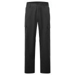 A pair of black work trousers featuring anti-static properties, suitable for a wide range of outdoor and site work applications.