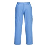 A pair of blue work trousers featuring anti-static properties, suitable for a wide range of outdoor and site work applications.