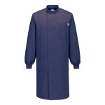 A navy blue jacket featuring anti-static properties, suitable for a wide range of outdoor and site work applications.