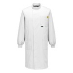 A white jacket featuring anti-static properties, suitable for a wide range of outdoor and site work applications.
