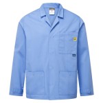 A blue jacket featuring anti-static properties, suitable for a wide range of outdoor and site work applications.