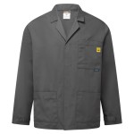 A grey jacket featuring anti-static properties, suitable for a wide range of outdoor and site work applications.