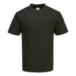 A black work shirt featuring anti-static properties, suitable for a wide range of outdoor and site work applications.