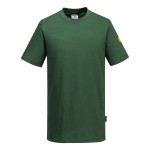 A green work shirt featuring anti-static properties, suitable for a wide range of outdoor and site work applications.