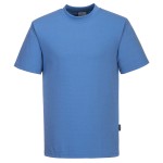 A blue work shirt featuring anti-static properties, suitable for a wide range of outdoor and site work applications.