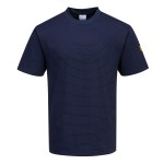 A navy blue work shirt featuring anti-static properties, suitable for a wide range of outdoor and site work applications.