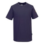 A navy blue work shirt featuring anti-static properties, suitable for a wide range of outdoor and site work applications.