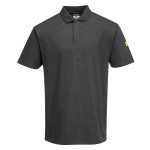 A grey polo shirt featuring anti-static properties, suitable for a wide range of outdoor and site work applications.