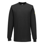 A black work shirt featuring anti-static properties, suitable for a wide range of outdoor and site work applications.
