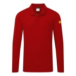 A red polo shirt featuring anti-static properties, suitable for a wide range of outdoor and site work applications.