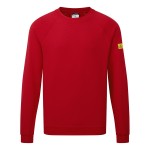 A red work shirt featuring anti-static properties, suitable for a wide range of outdoor and site work applications.