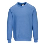 A blue work shirt featuring anti-static properties, suitable for a wide range of outdoor and site work applications.