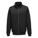 A black work shirt featuring a full-length zip front, anti-static properties, suitable for a wide range of outdoor and site work applications.